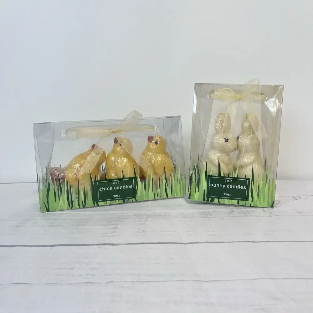 Vintage TAG Set of Chick & Bunny Candles Easter Spring Home Decor Nursery